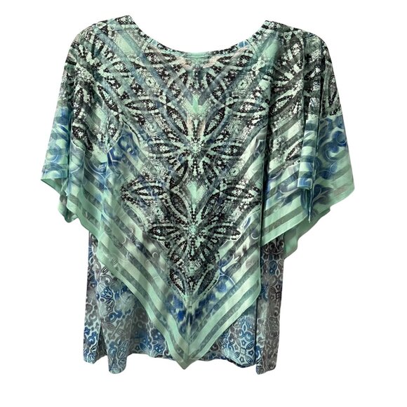 One World blouse Sz 2X Blue & Green Printed Top with overlay part blouse. NWT - Picture 10 of 11